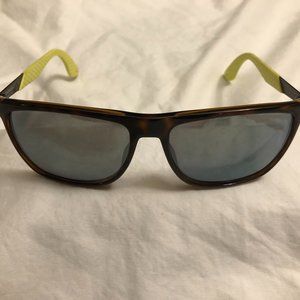 Carrera fashion sunglasses, yellow arms, reflective lenses.  Hard case included.